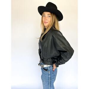 Vtg 80s Blk Leather Crop Moto Jacket Blazer Soft Leather Western Rocker Small